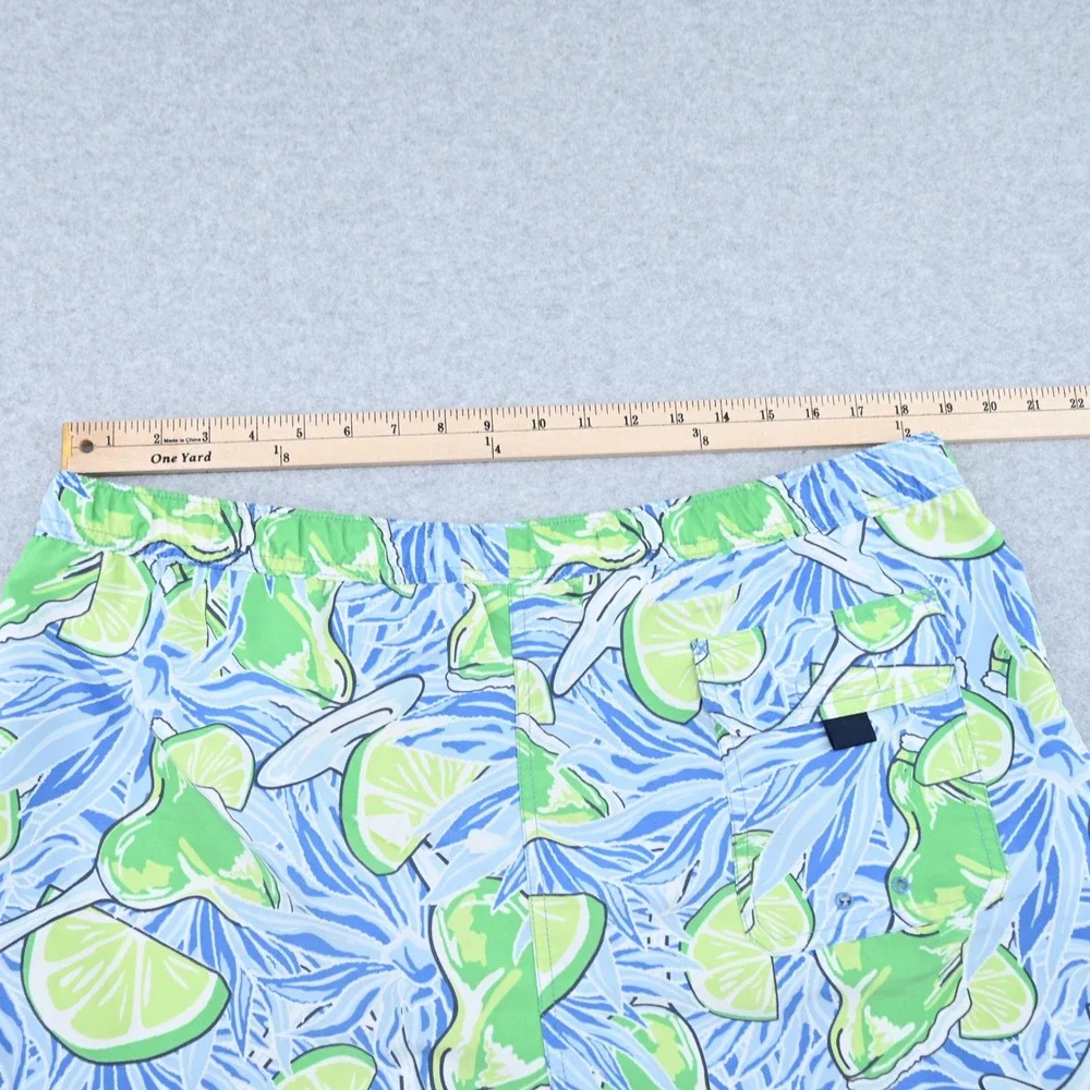 Vineyard Vines Chappy Swim Trunks Mens L Blue Green Margarita Lime Drink Print